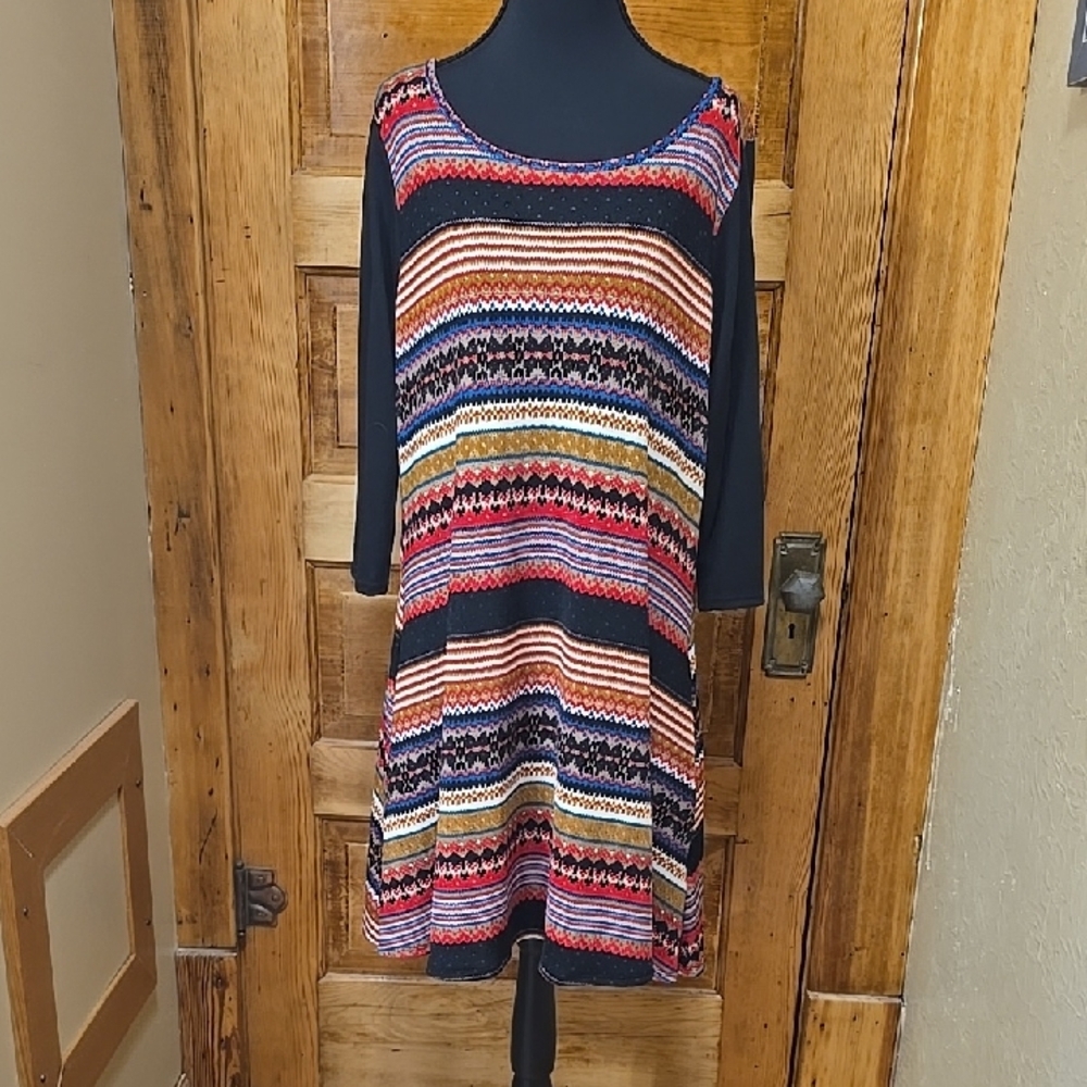 HerShe Boho Long Sleeve Earthy Sweater Dress 1X